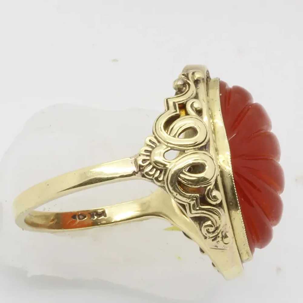 Chinese 14k Gold carved Carnelian Ring Vintage An… - image 2