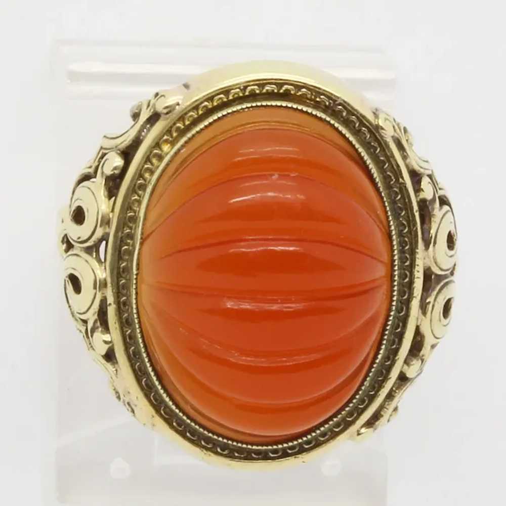 Chinese 14k Gold carved Carnelian Ring Vintage An… - image 3