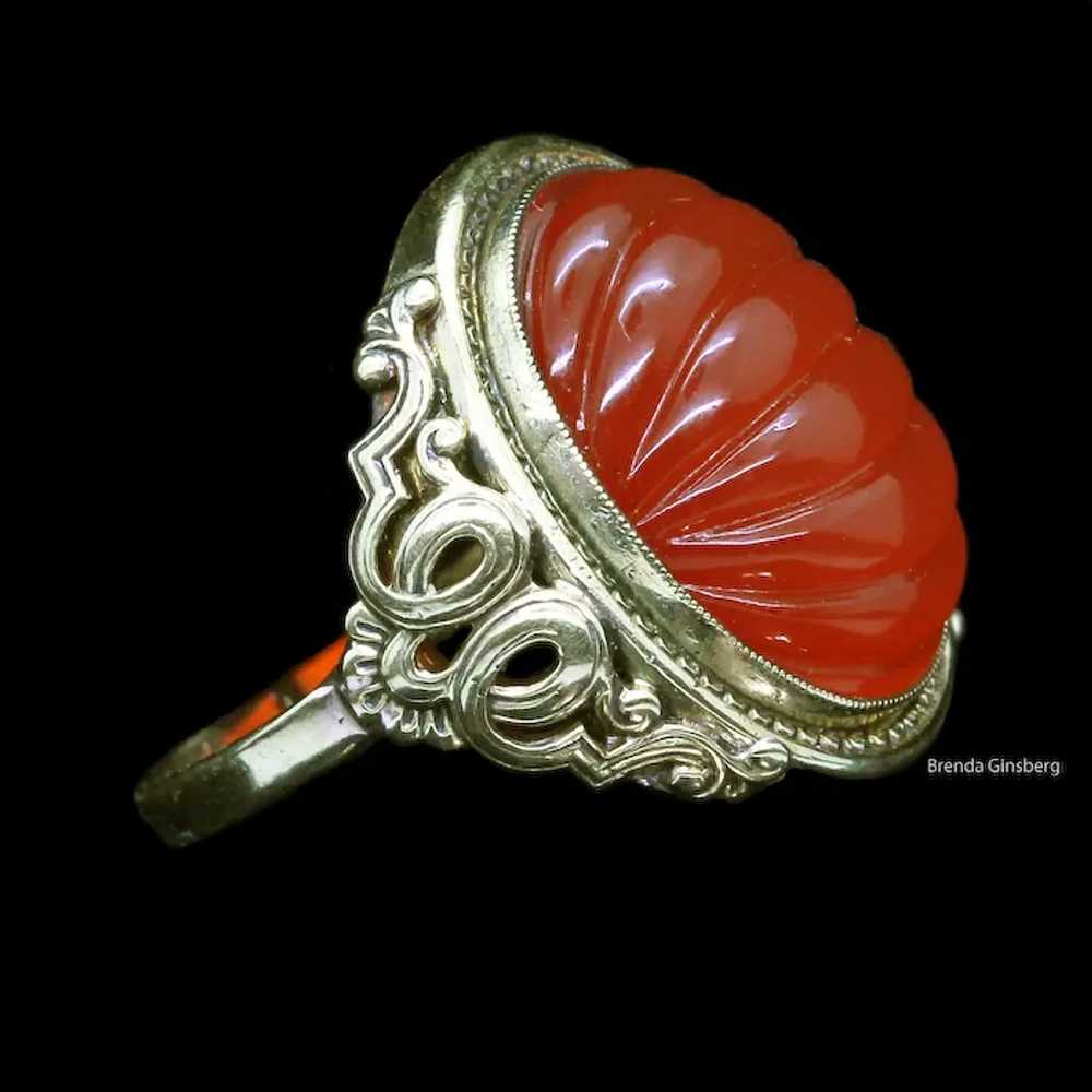 Chinese 14k Gold carved Carnelian Ring Vintage An… - image 7