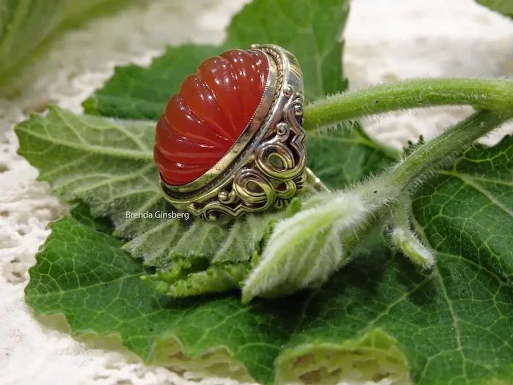 Chinese 14k Gold carved Carnelian Ring Vintage An… - image 8