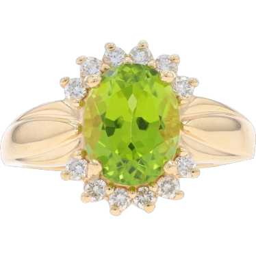 Yellow Gold Peridot Diamond Ring - 14k Oval 2.21ct