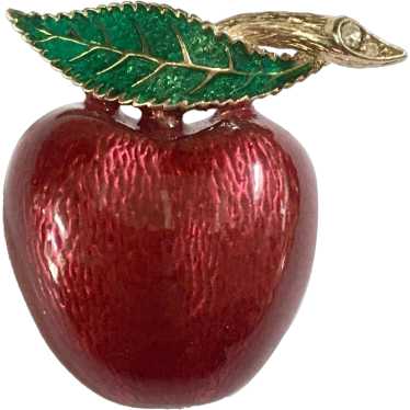 CINER Red Enamel Apple Brooch – Small Signed Forbi