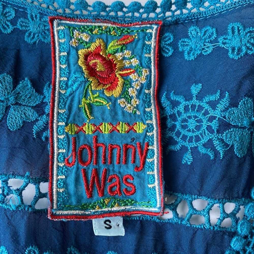 JOHNNY WAS Embroidered eyelet tunic teal Small 10… - image 8