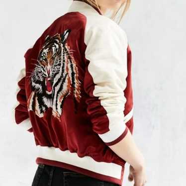 Silence + Noise Sz M Embroidered Tiger Satin Vars… - image 1