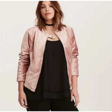 Torrid Pink Velvet Lace Detail Moto Jacket