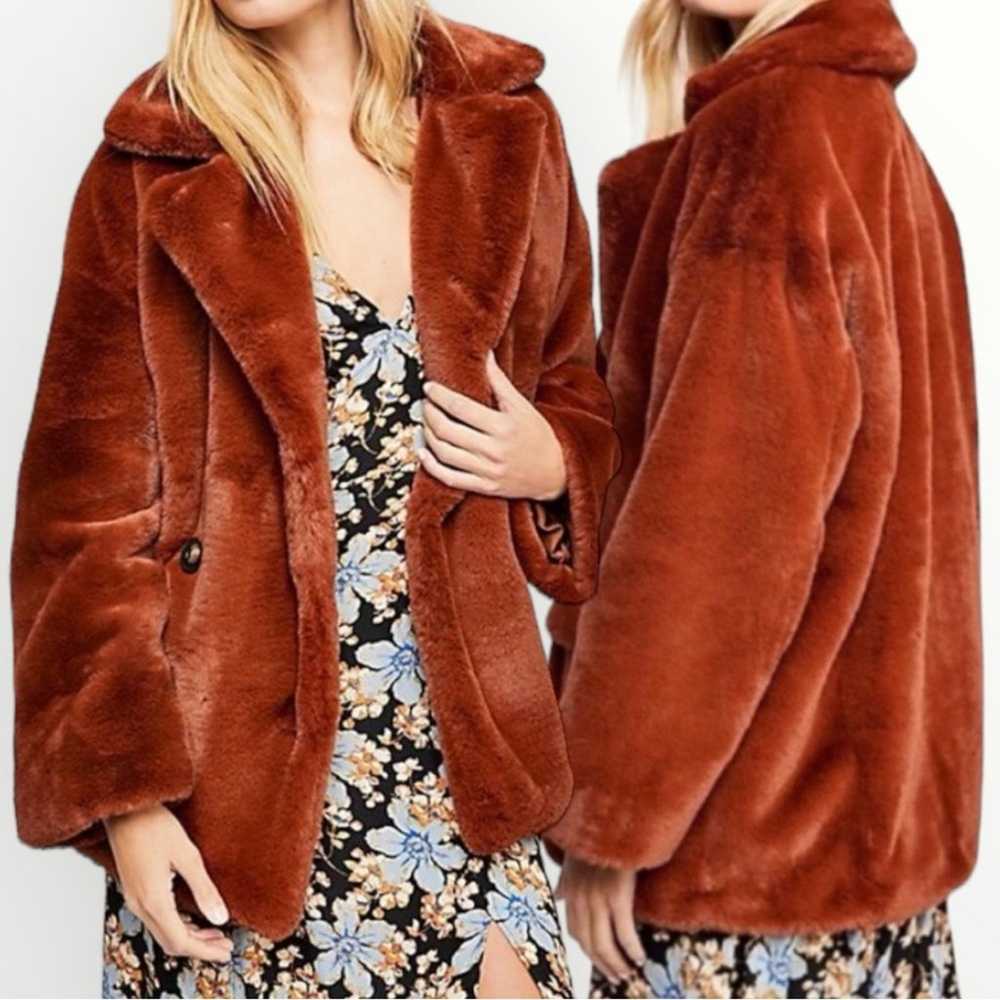 FREE PEOPLE Kate Faux-Fur Double-Breasted Coat Te… - image 1