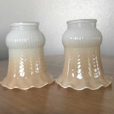2 vintage butterscotch and white ruffle lamp shade