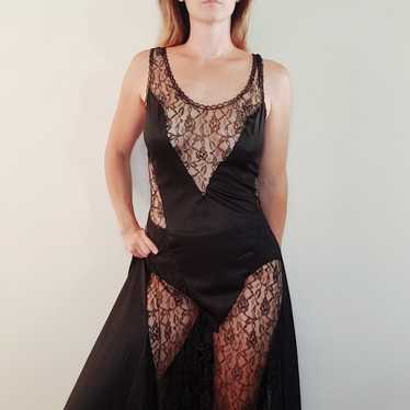 Vintage 90s Silky & Lace Long Nightgown - image 1