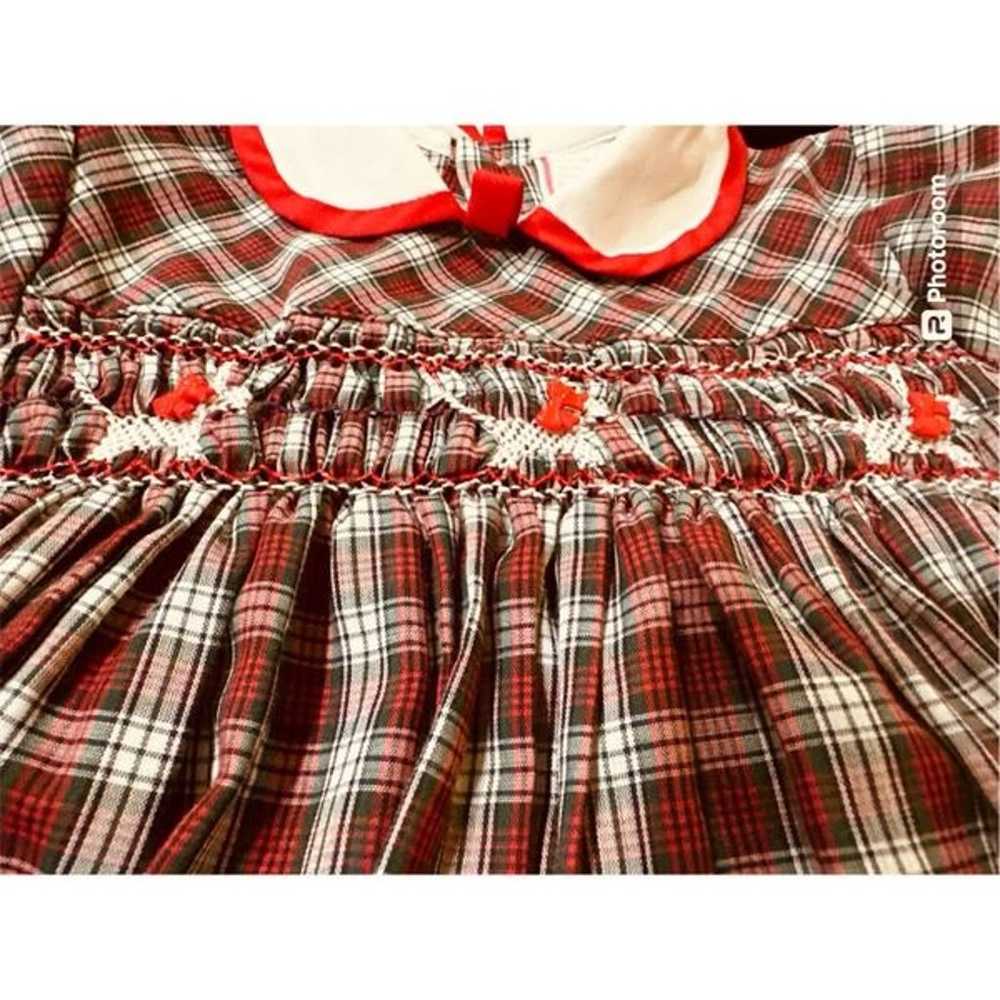 Vintage Red Tartan Smocked Party Girl Dress Size 4 - image 3