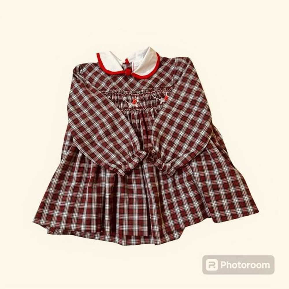 Vintage Red Tartan Smocked Party Girl Dress Size 4 - image 6