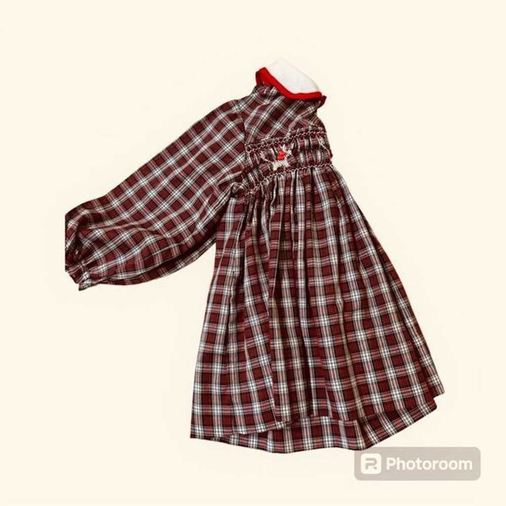Vintage Red Tartan Smocked Party Girl Dress Size 4 - image 7