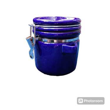 Cobalt Blue Ceramic Canister Vintage - Get rid of… - image 1