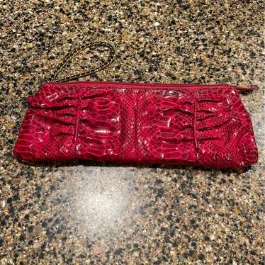 Red faux snake skin clutch with chain handle. - image 1