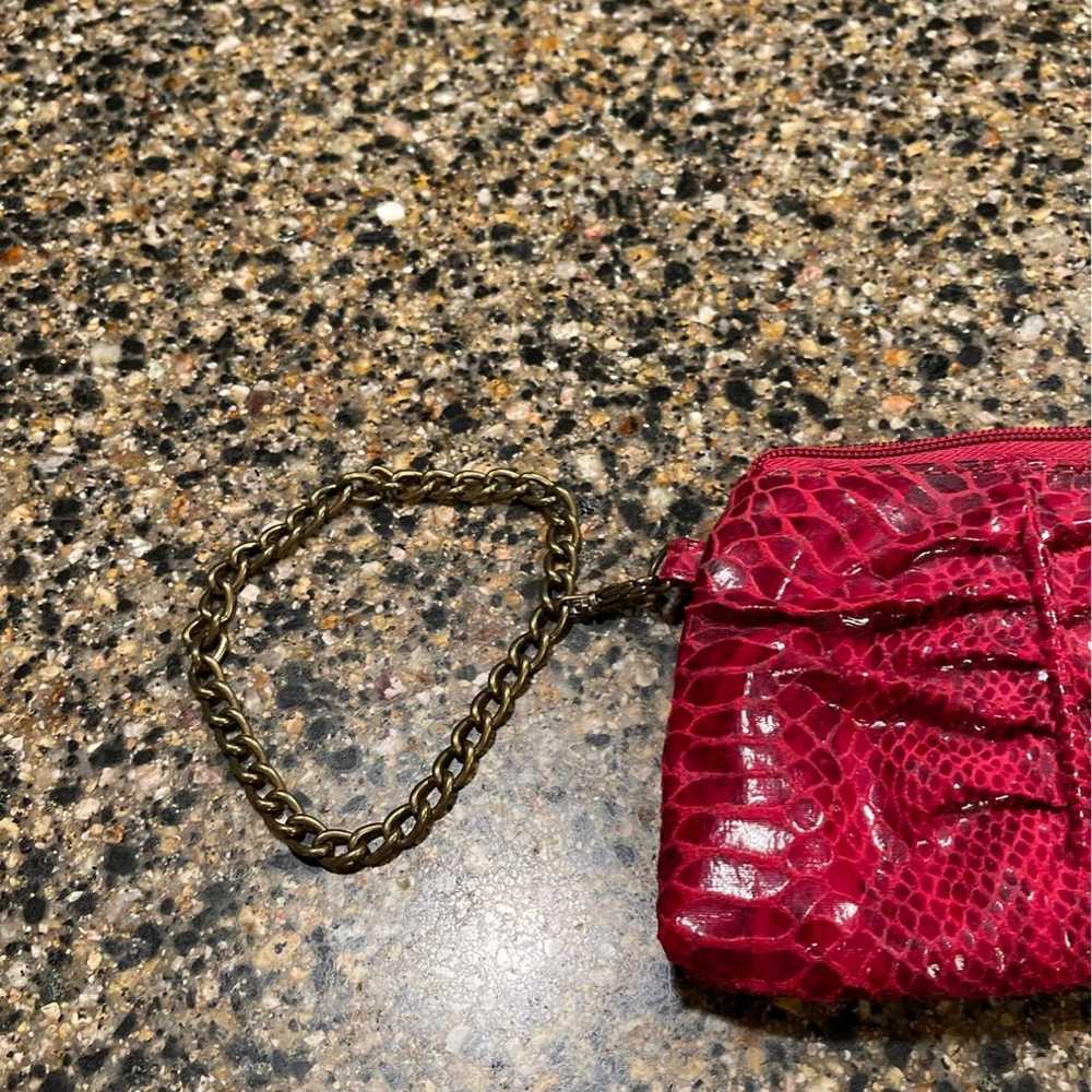 Red faux snake skin clutch with chain handle. - image 2
