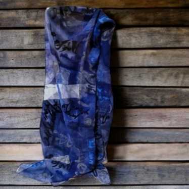 Chico's Asian Blue Abstract Silk Scarf Kanji - image 1