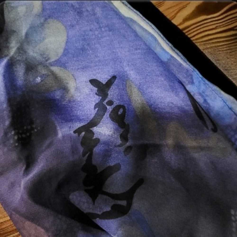 Chico's Asian Blue Abstract Silk Scarf Kanji - image 2