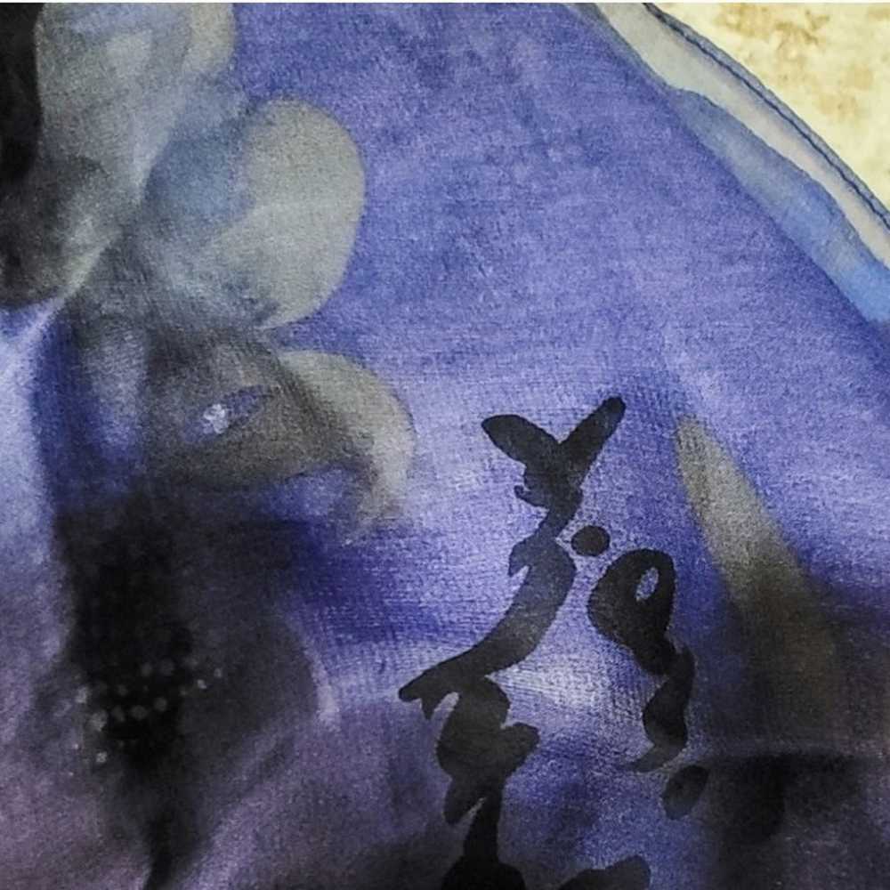 Chico's Asian Blue Abstract Silk Scarf Kanji - image 3