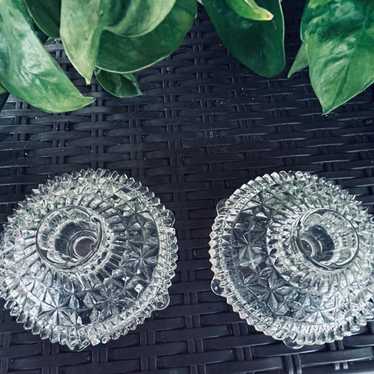 Pair of vintage glass candlestick holders set of 2