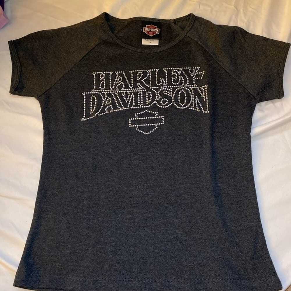 Jeweled harley davidson grey tshirt - Gem