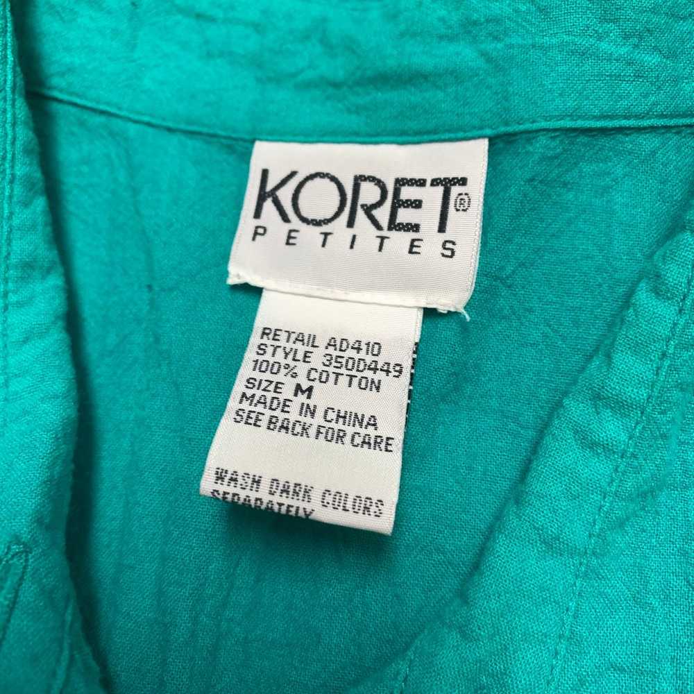 VTG Koret teal green button down blouse bright fl… - image 3