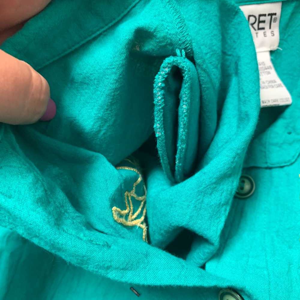 VTG Koret teal green button down blouse bright fl… - image 8