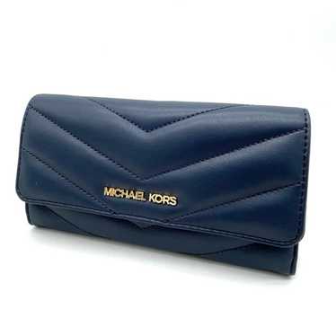 Michael Kors Large Quilted Trifold Wallet Navy Blu