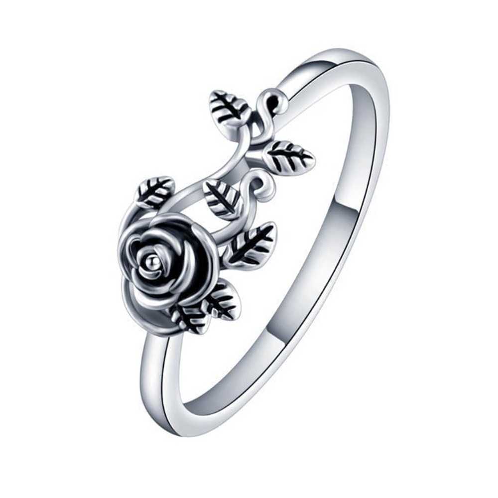 Ethnic Style Dainty Rose Flower Anillo Vintage Si… - image 1