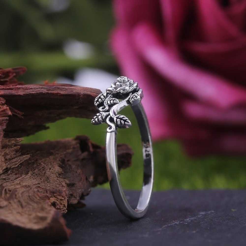 Ethnic Style Dainty Rose Flower Anillo Vintage Si… - image 5