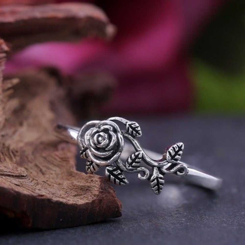 Ethnic Style Dainty Rose Flower Anillo Vintage Si… - image 6