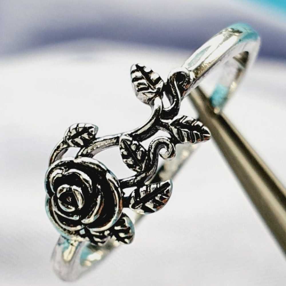 Ethnic Style Dainty Rose Flower Anillo Vintage Si… - image 9