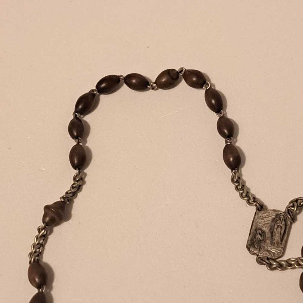 Vintage Lourdes France Olive Wood & Metal Rosary - image 10