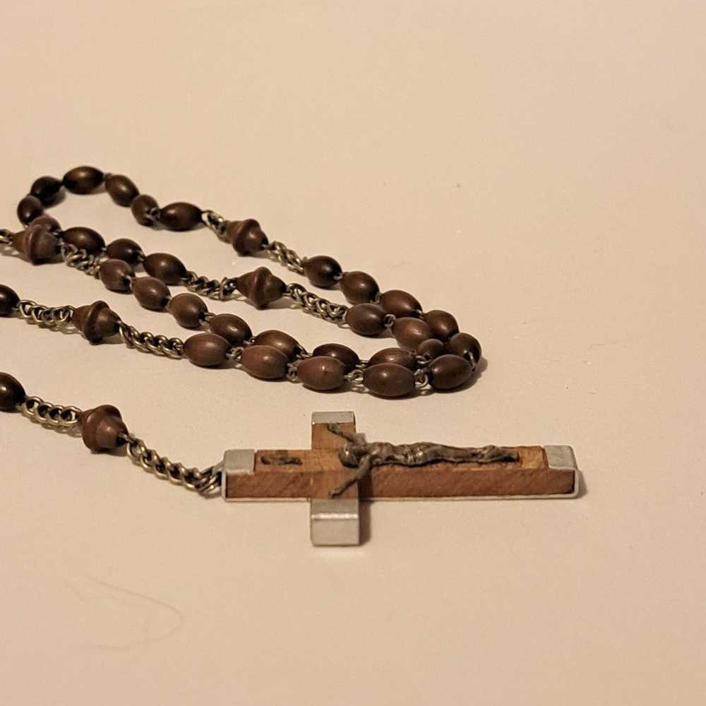 Vintage Lourdes France Olive Wood & Metal Rosary - image 11