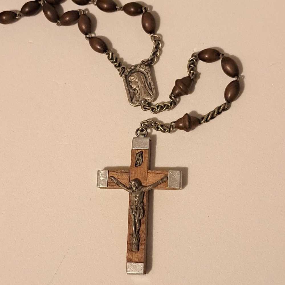Vintage Lourdes France Olive Wood & Metal Rosary - image 12