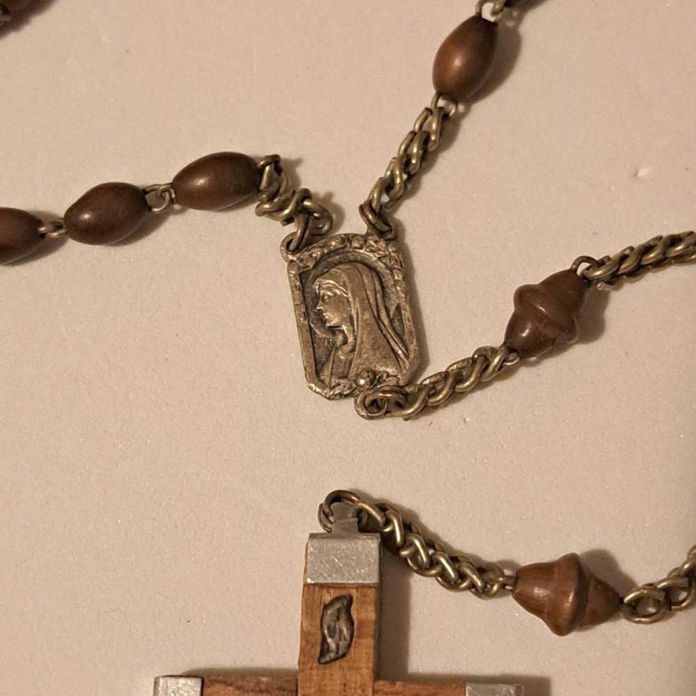 Vintage Lourdes France Olive Wood & Metal Rosary - image 4