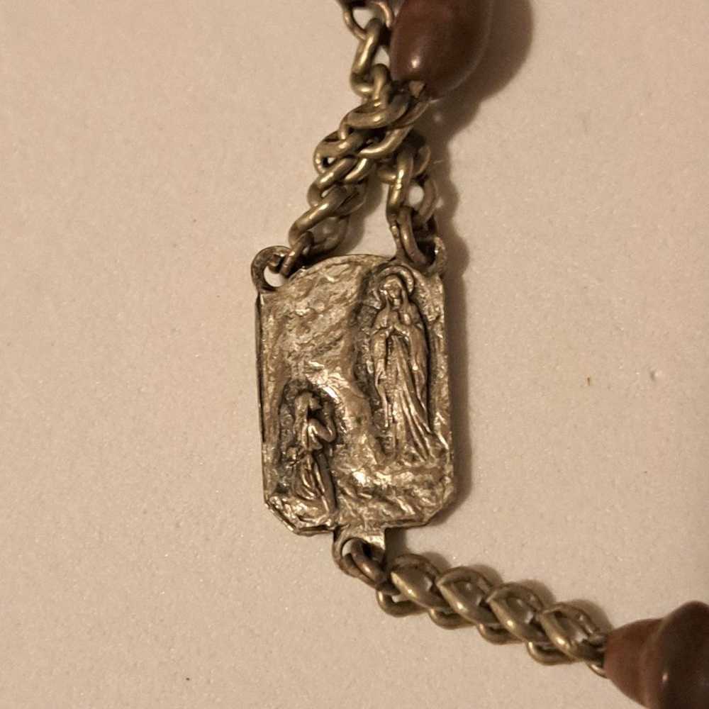 Vintage Lourdes France Olive Wood & Metal Rosary - image 8