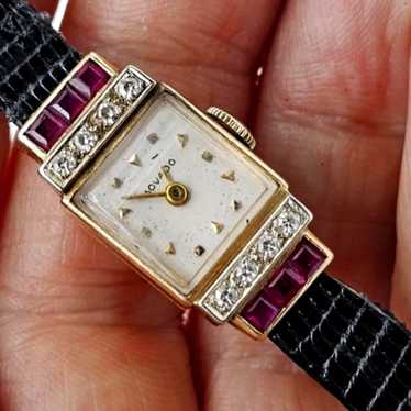 Movado Watch Womens Diamond Ruby Gold