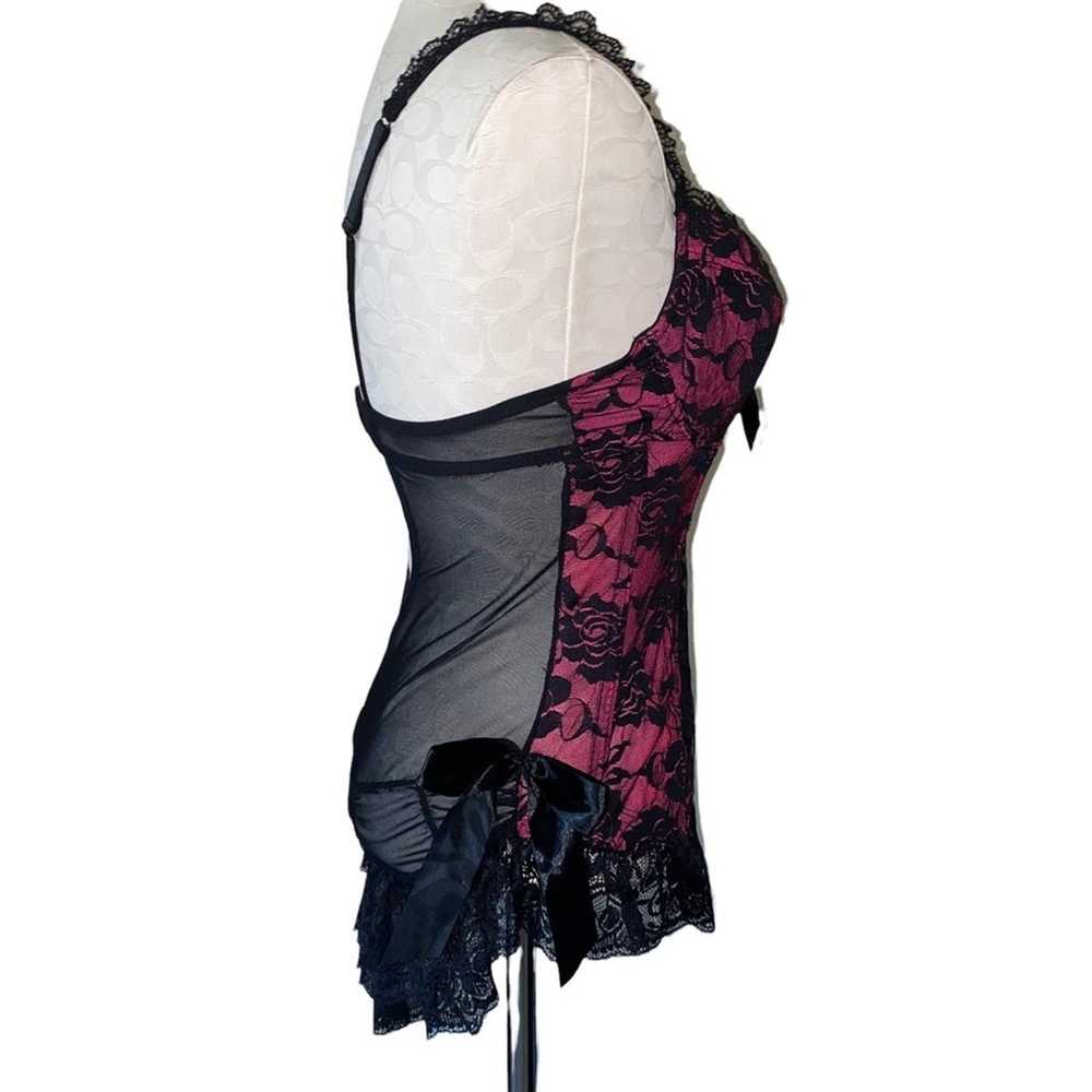 Vintage Corset Bra Pink with Black Lace Overlay B… - image 3