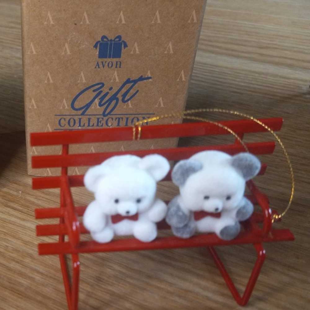 Vintage Avon Teddy Bear Flocked Christmas Ornamen… - image 3