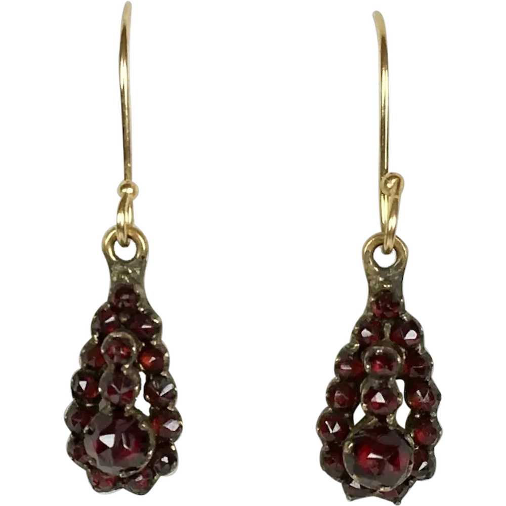 Lovely Pair Victorian Garnet 14K Gold Drop Earrin… - image 1