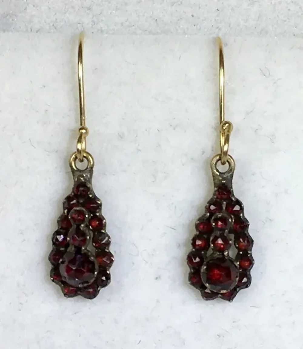 Lovely Pair Victorian Garnet 14K Gold Drop Earrin… - image 2