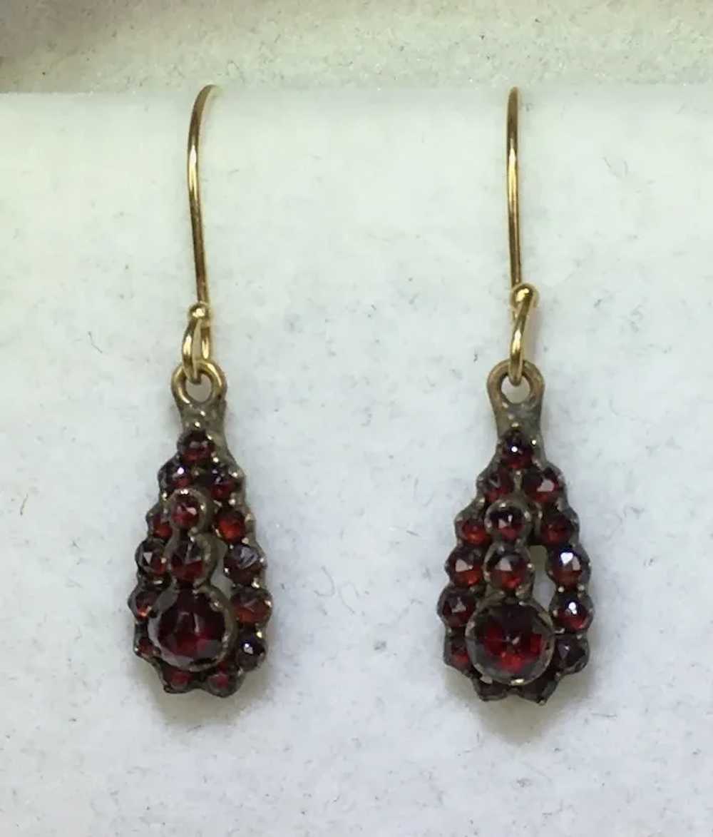 Lovely Pair Victorian Garnet 14K Gold Drop Earrin… - image 4