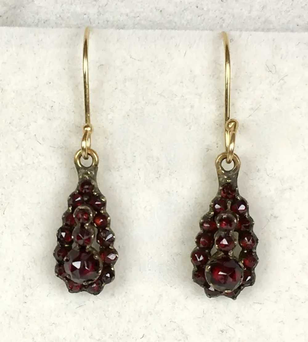 Lovely Pair Victorian Garnet 14K Gold Drop Earrin… - image 7