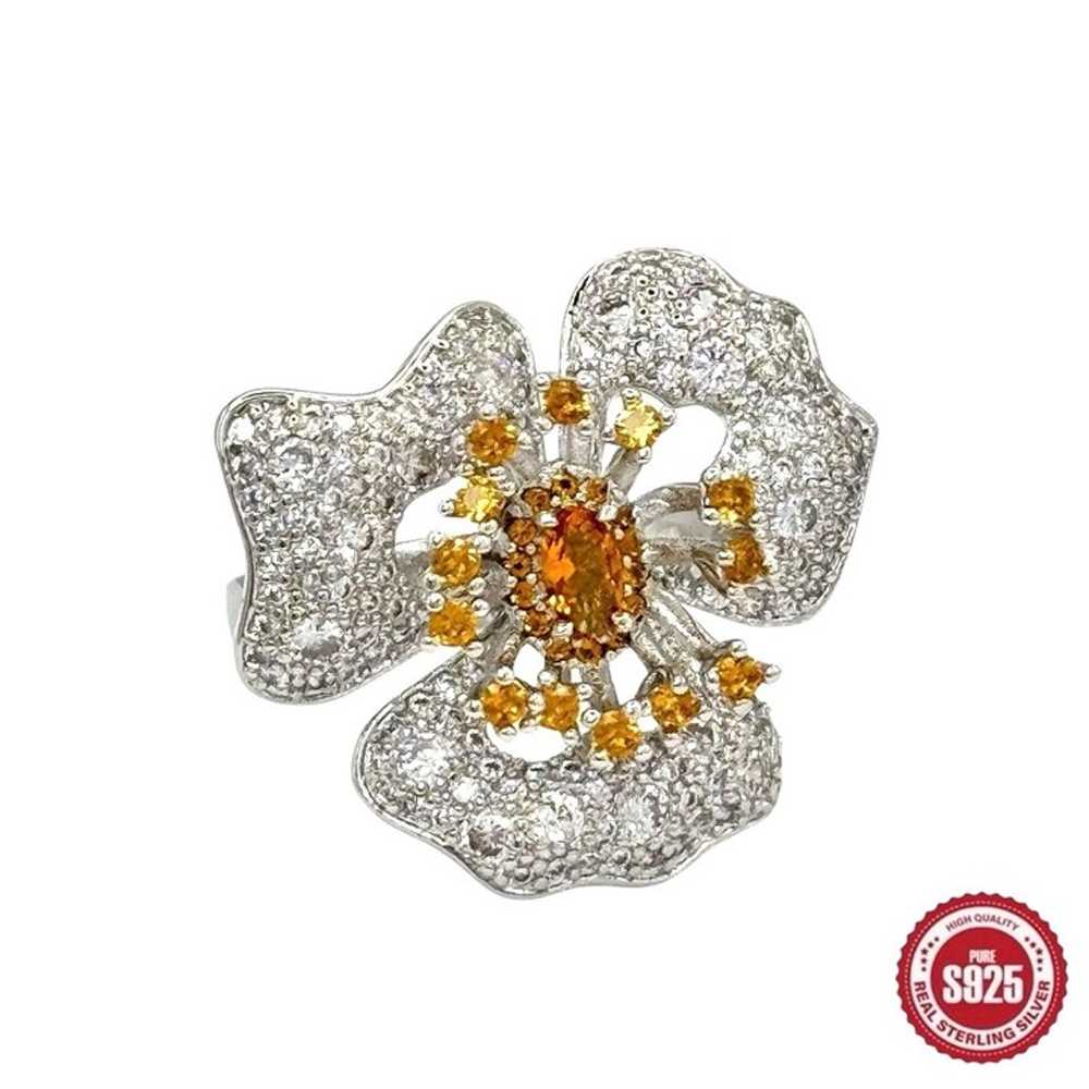 NWT S925 Sterling Silver CZ Three Petal Flower Co… - image 2