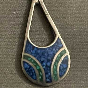 Sterling silver blue green teardrop pendant