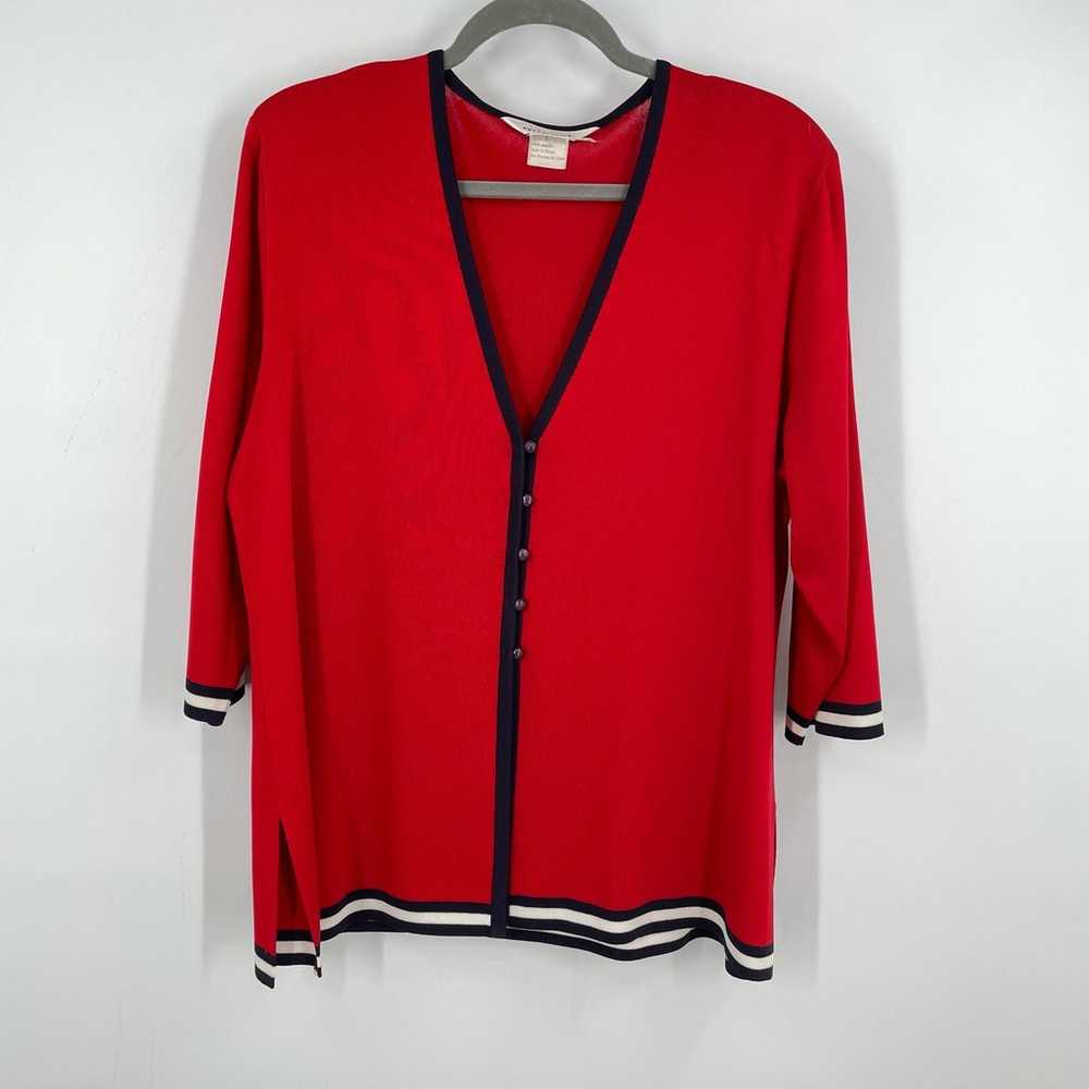 Exclusively Misook Vintage Cardigan Size L Red Wh… - image 1