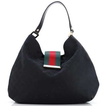 GUCCI New Ladies Web Hobo GG Canvas Large