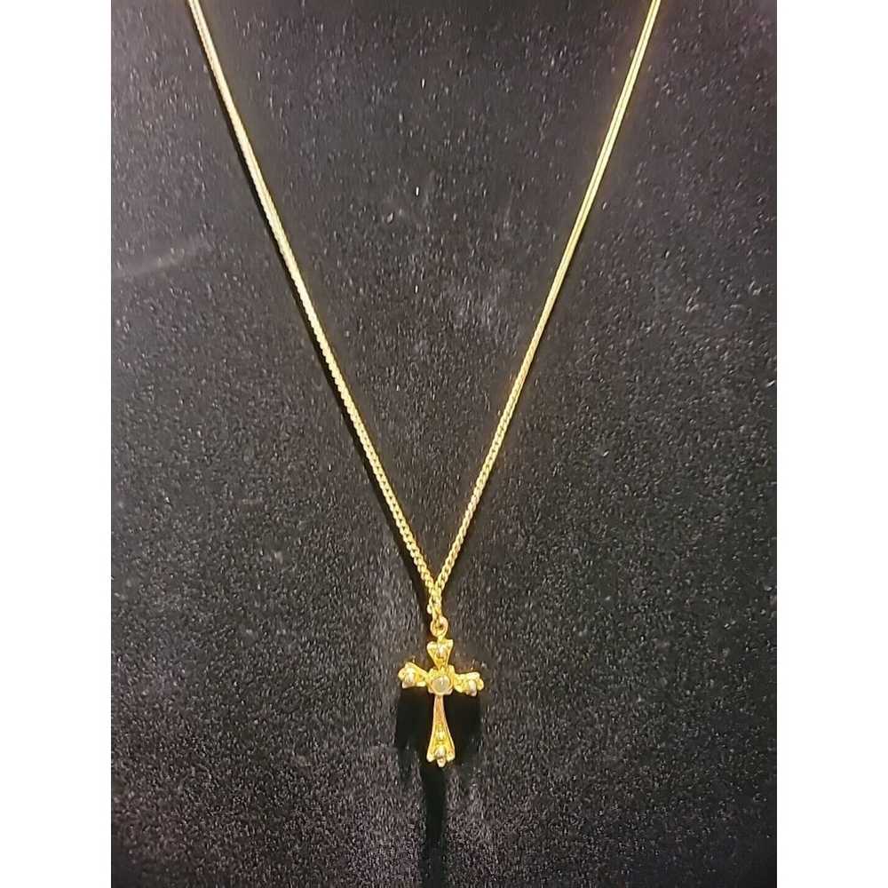 Vintage Gold Tone Necklace Cross Pendant Womens M… - image 3