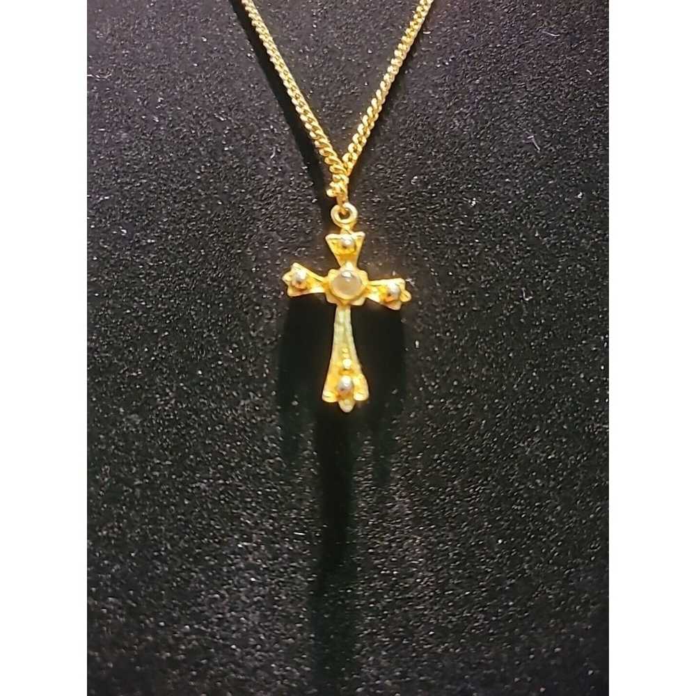Vintage Gold Tone Necklace Cross Pendant Womens M… - image 5