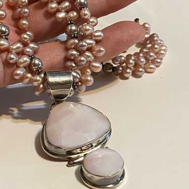 Vintage Sterling Silver Pink Pearl Necklace