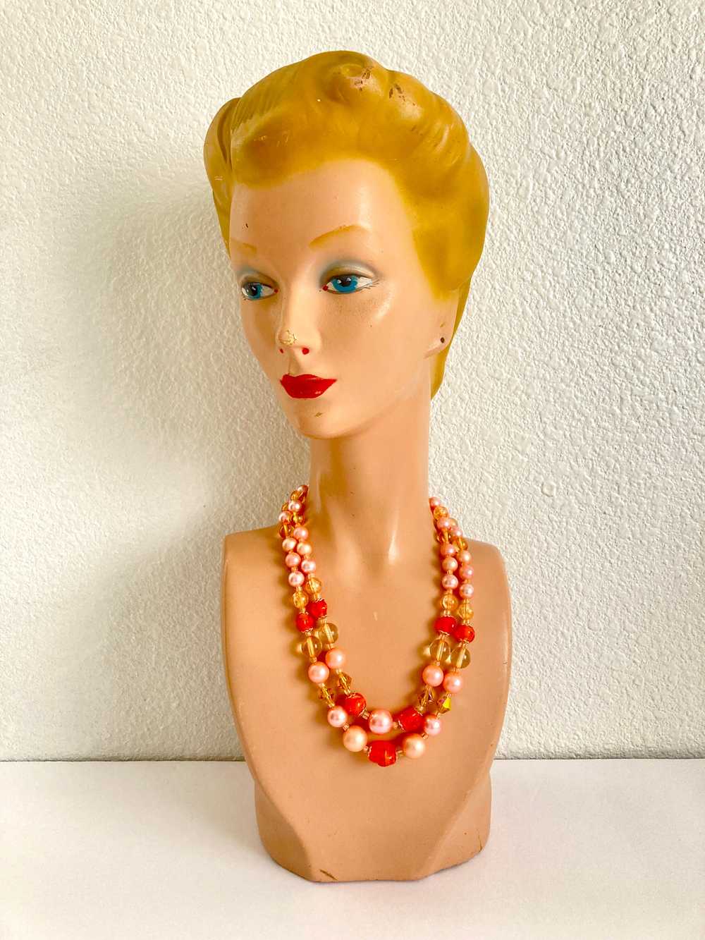 1950s Japan Pink, Orange, & Golden Double Strand … - image 2